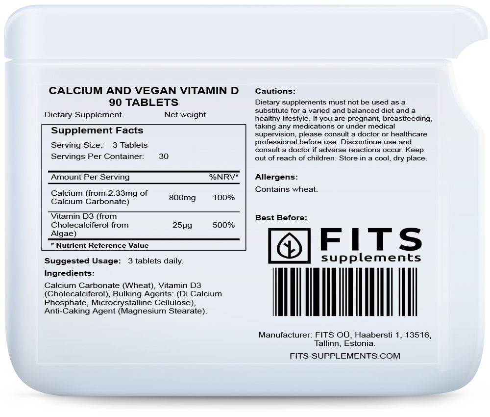 Calcium og vegansk vitamin D 90 tabletter