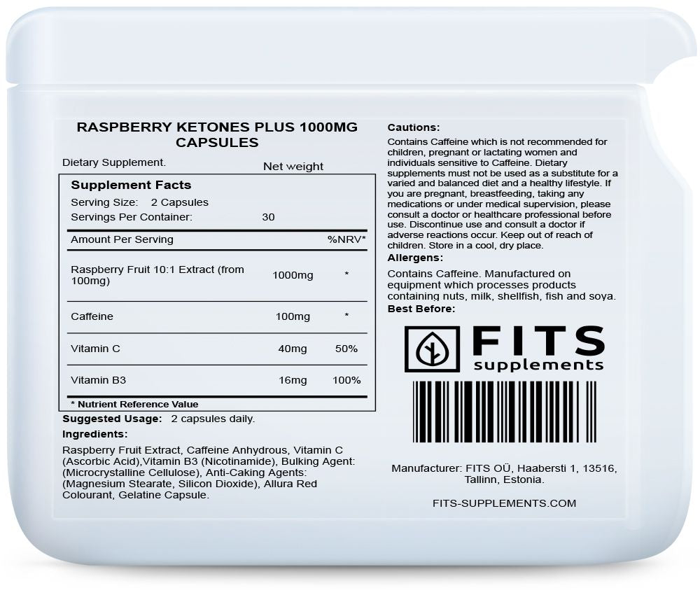 Hindbærketoner 1000mg 60 kapsler