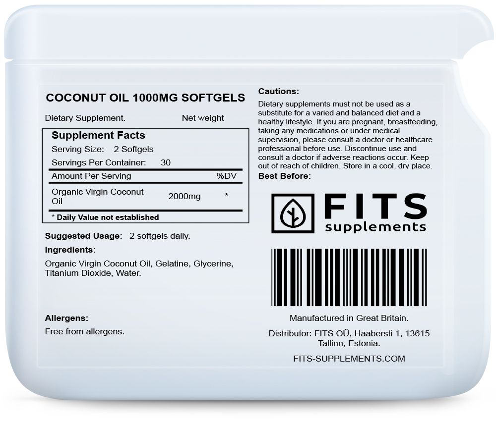Kokosolie 1000mg 60 bløde kapsler