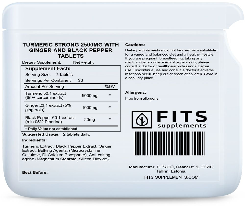 Gurkemeje Strong 2500mg med Ingefær og Sort Peber 60 tabletter