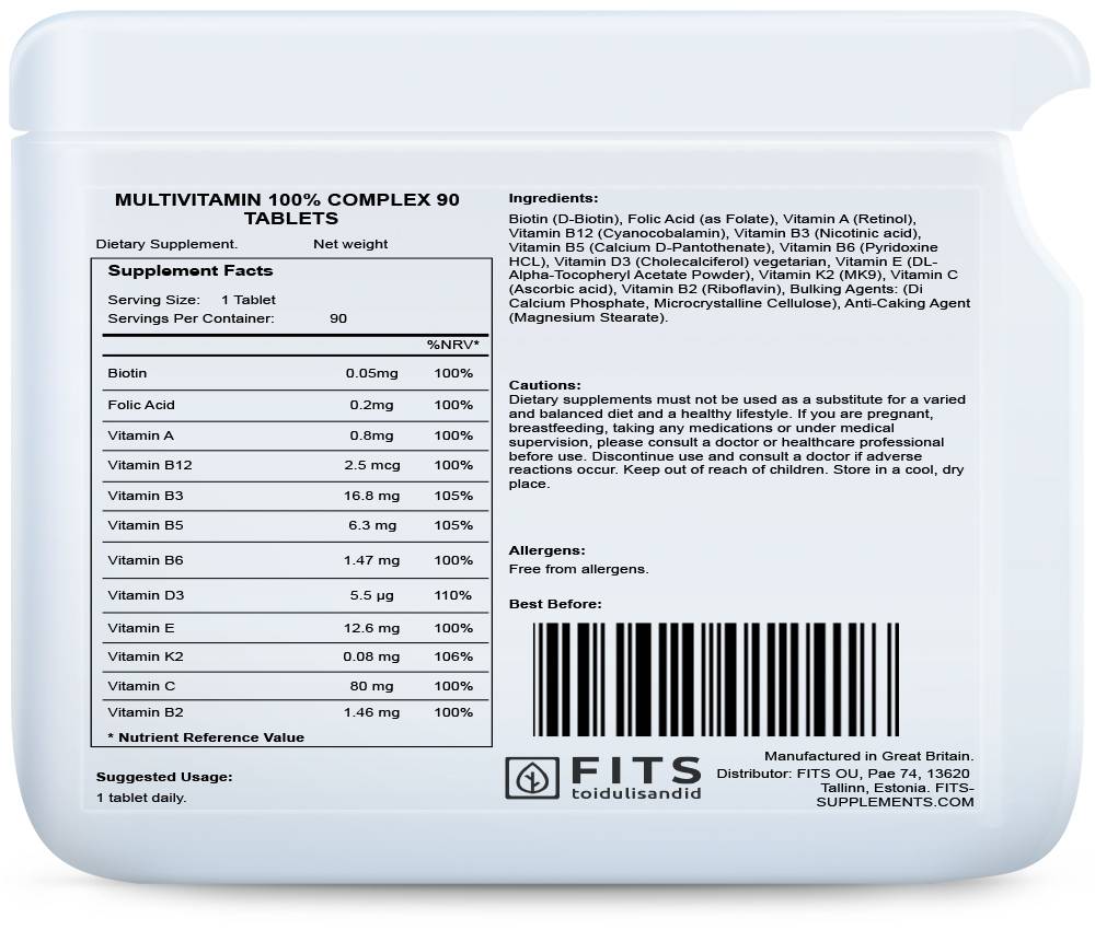 Multivitamin 100% Complex 90 tablets - FITS Dietary Supplements
