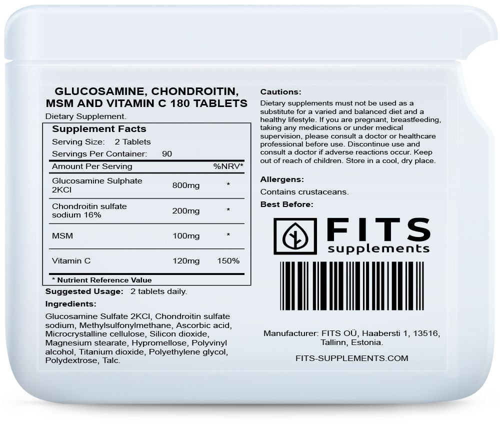 Glucosamin, Chondroitin, MSM og Vitamin C 180 tabletter