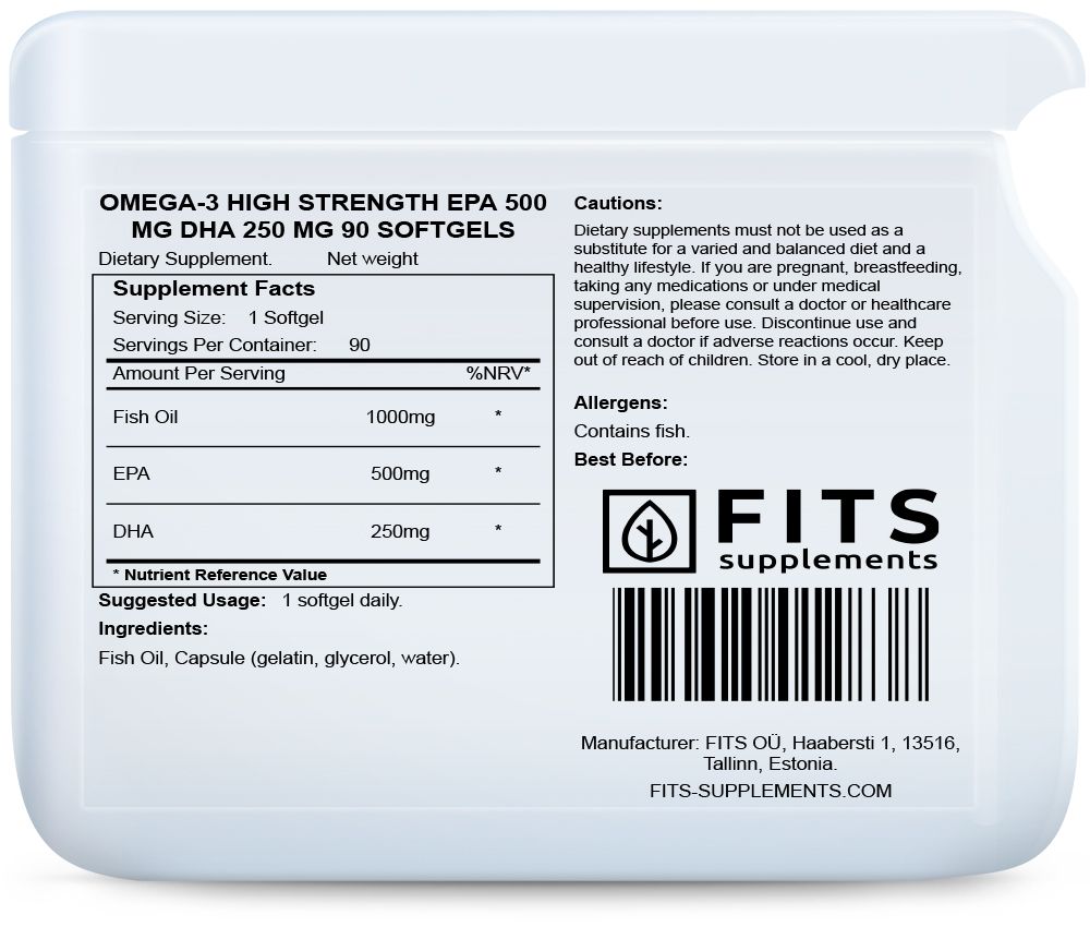Omega-3 Høj Styrke EPA 500 mg DHA 250 mg 90 bløde kapsler