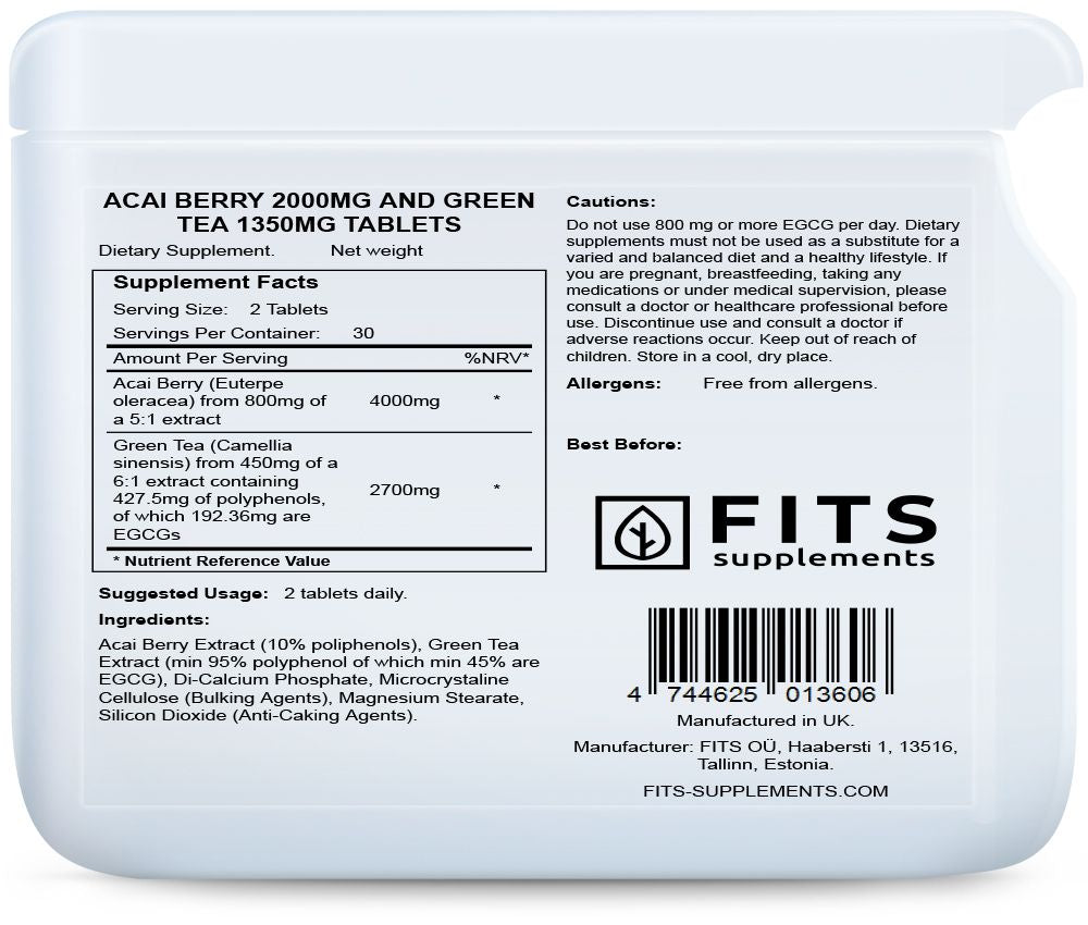 Acai Bær 2000mg og Grøn Te 1350mg 60 tabletter