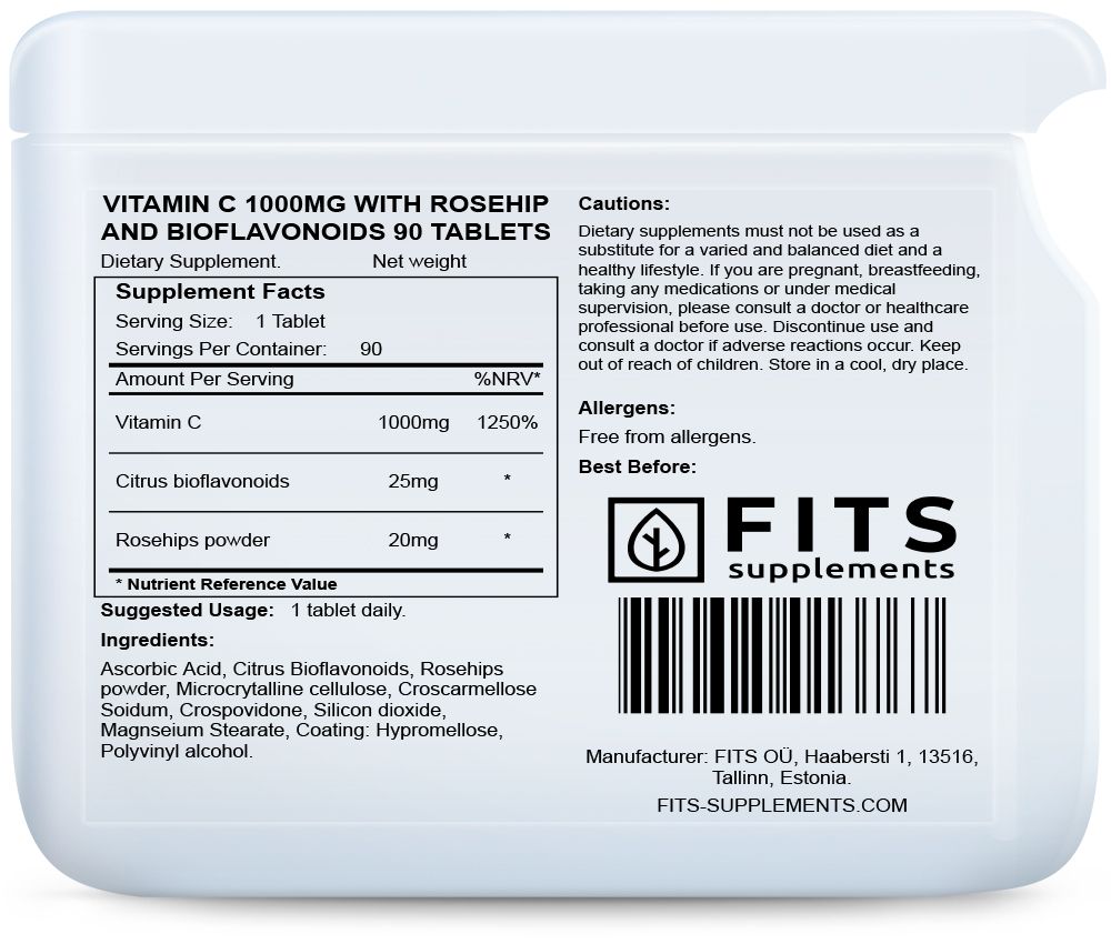 Vitamin C 1000mg med hyben og bioflavonoider 90 tabletter