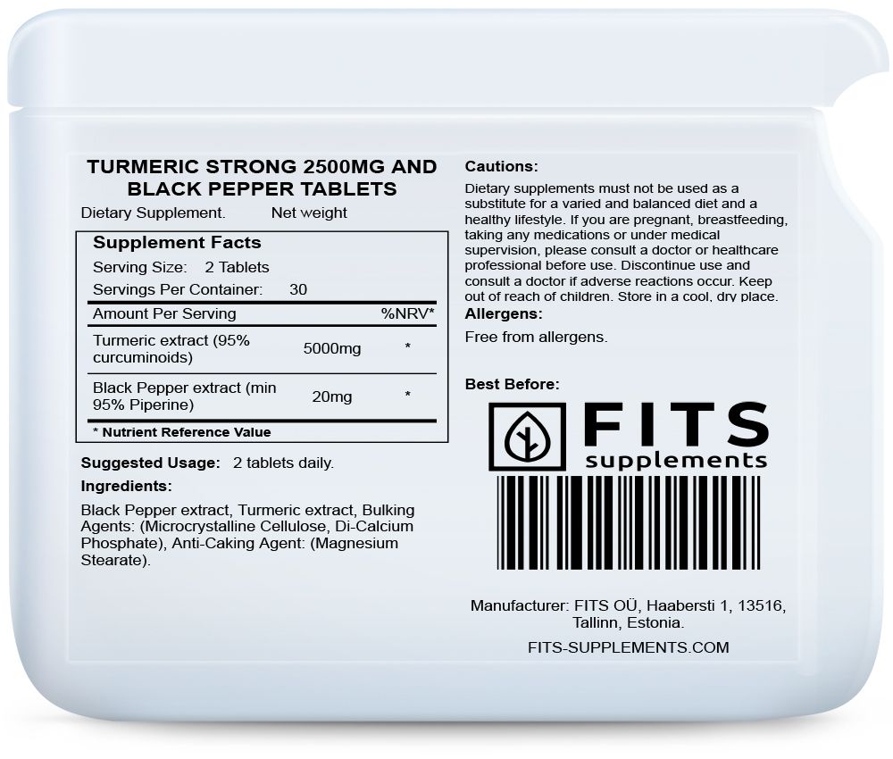 Gurkemeje 2500mg og Sort Peber 10mg 60 tabletter