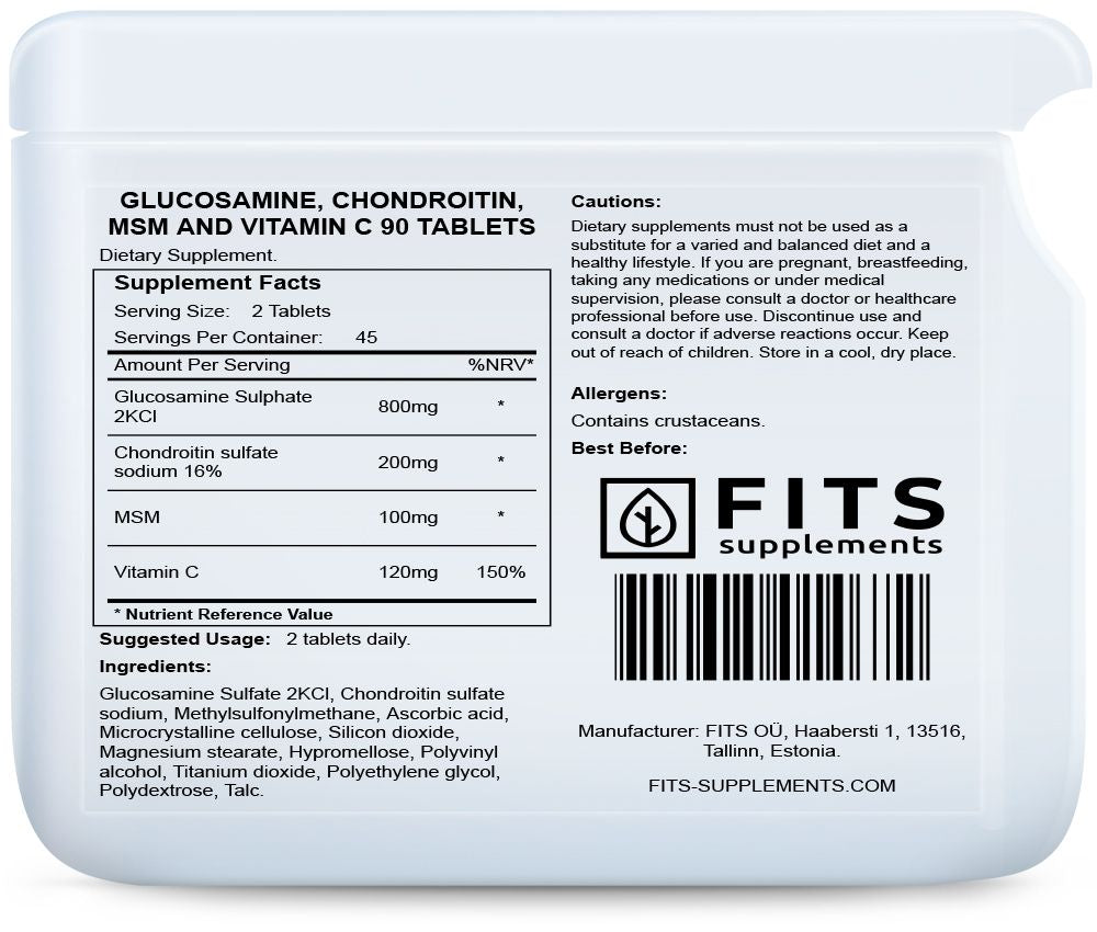 Glucosamin, Chondroitin, MSM og Vitamin C 90 tabletter