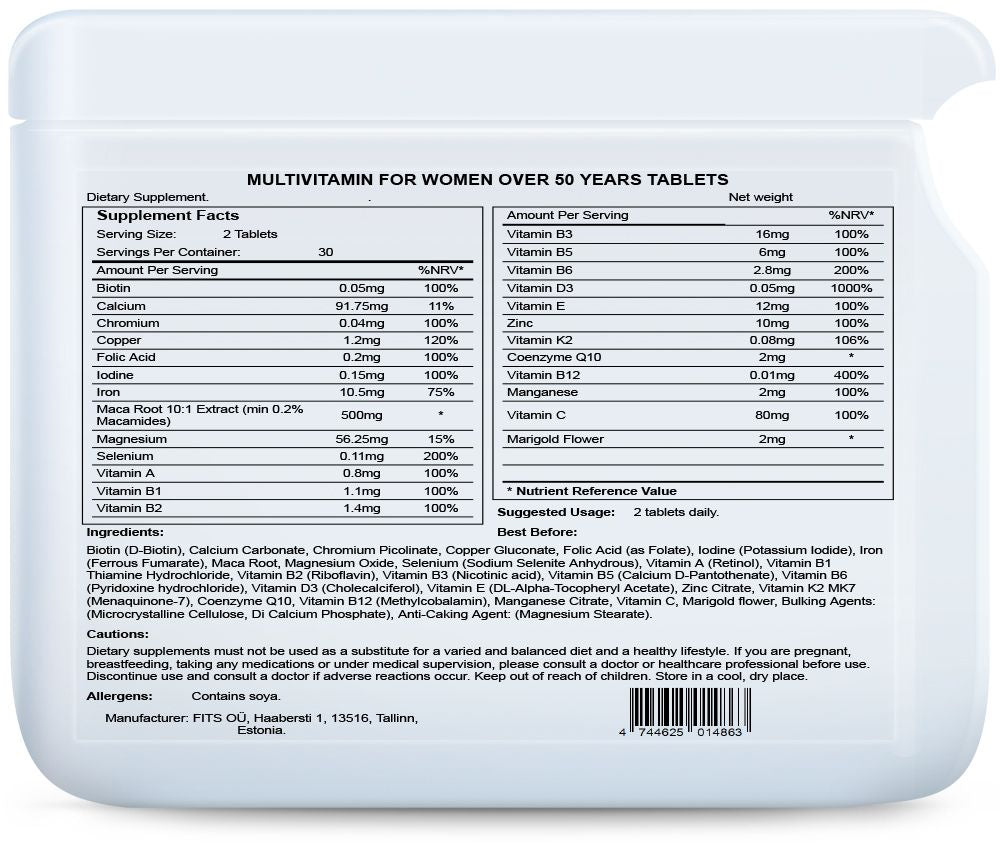 Multivitamin til kvinder over 50 år 60 tabletter