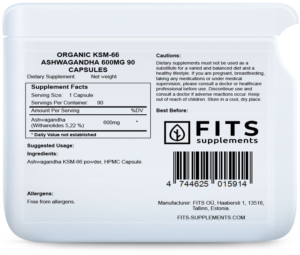 Økologisk KSM-66 Ashwagandha 600mg 90 kapsler