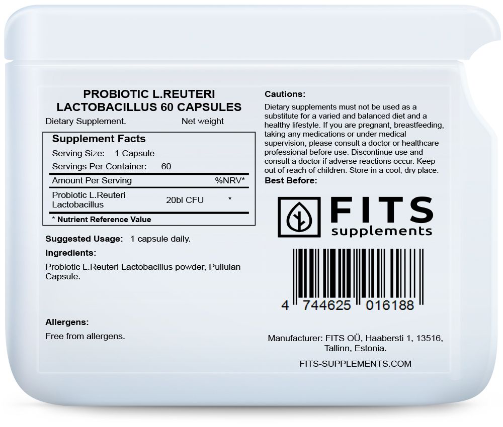 Probiotisk L. Reuteri Lactobacillus 60 kapsler
