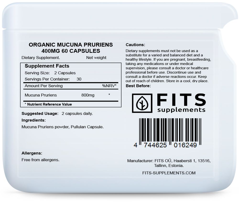 Økologisk Mucuna Pruriens 400mg 60 kapsler