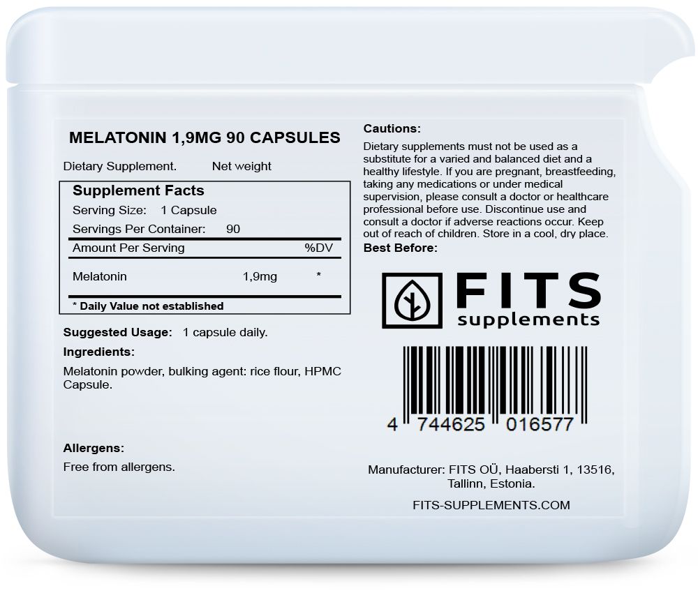Melatonin 1,9mg 90 kapsler